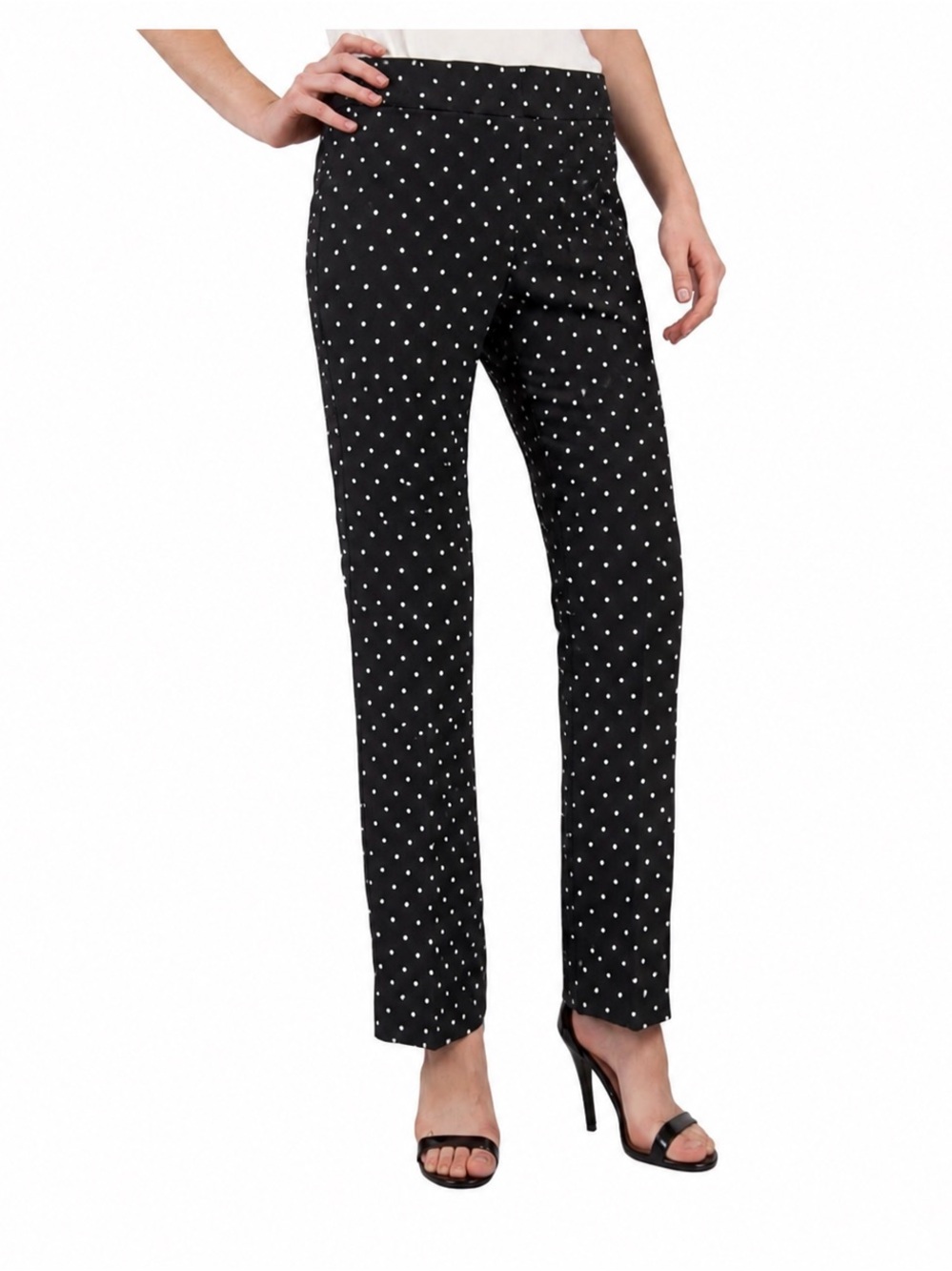 Adrienne Vittadini Black Polka Dot Ankle Pants Slacks Stretch - Size 8